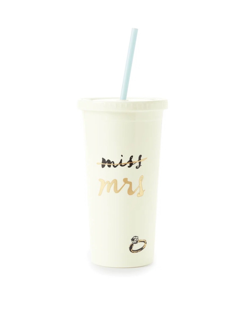 NWT- Miss to Mrs 20 OZ Tumbler Cup with Straw - White and Gold, Engagement Gift